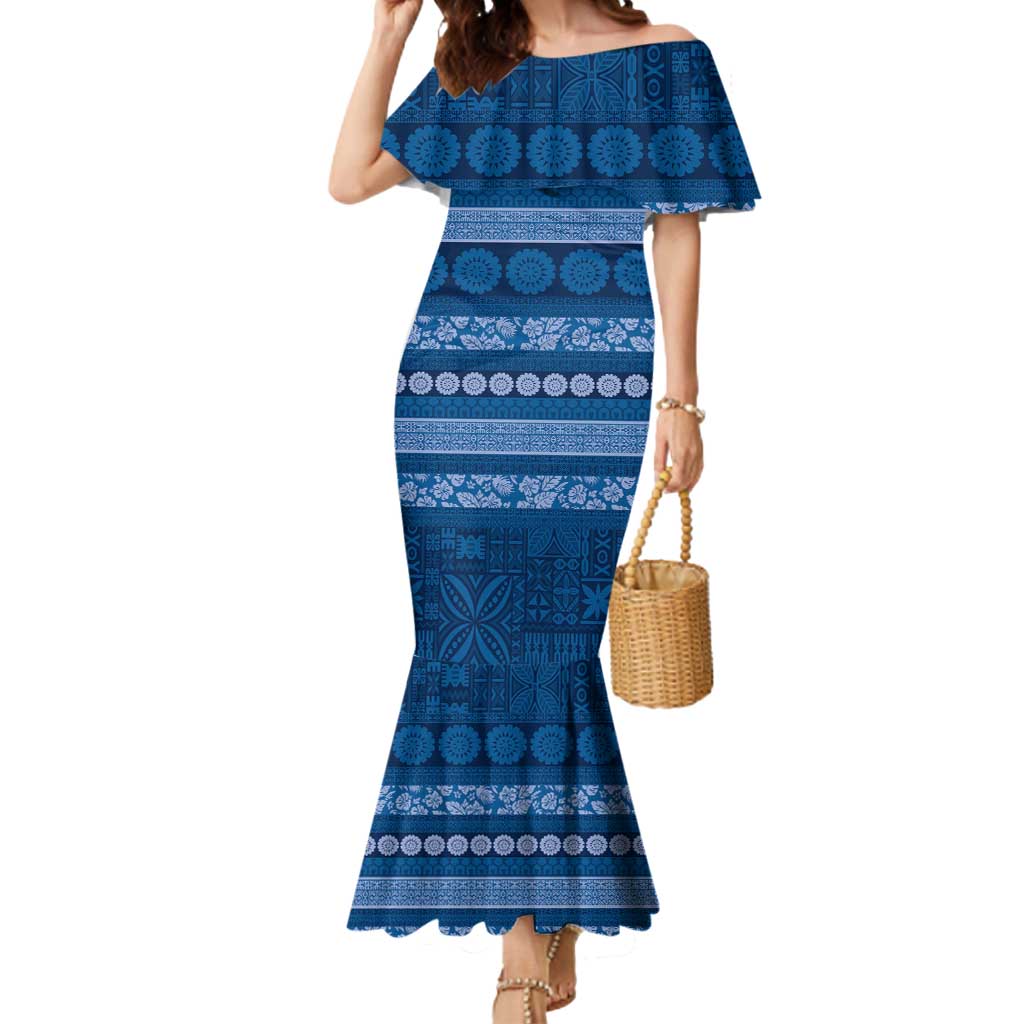 Fiji Marau na Kerisimasi Mermaid Dress Blue Tapa Masi Inspired Christmas - Polynesian Pride