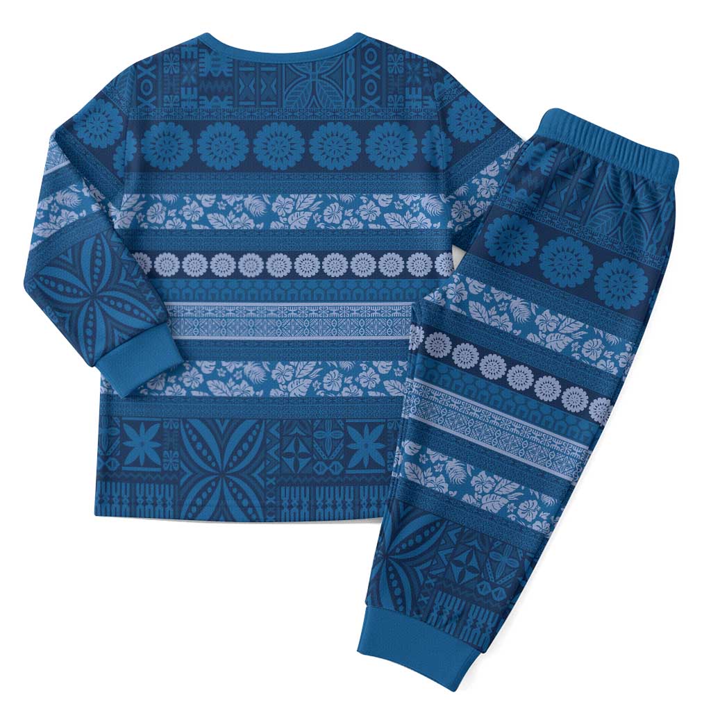 Fiji Marau na Kerisimasi Christmas Pajama Set Blue Tapa Masi Inspired Christmas - Polynesian Pride