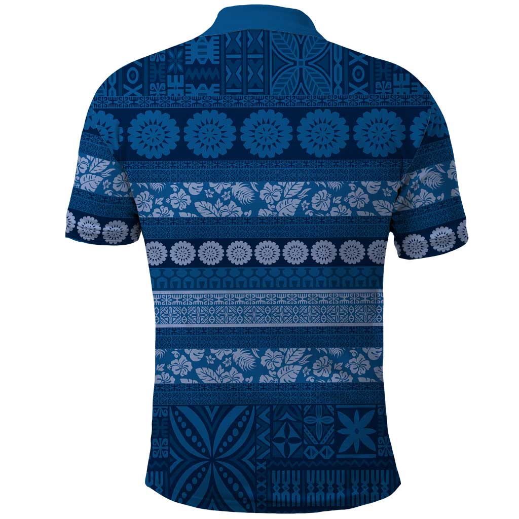 Fiji Marau na Kerisimasi Polo Shirt Blue Tapa Masi Inspired Christmas - Polynesian Pride