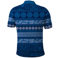 Fiji Marau na Kerisimasi Polo Shirt Blue Tapa Masi Inspired Christmas - Polynesian Pride