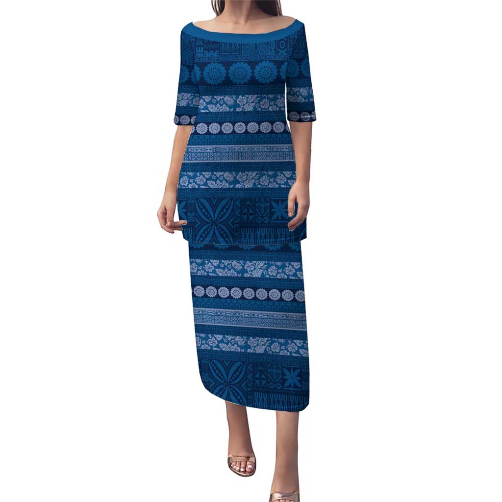 Fiji Marau na Kerisimasi Puletasi Blue Tapa Masi Inspired Christmas - Polynesian Pride