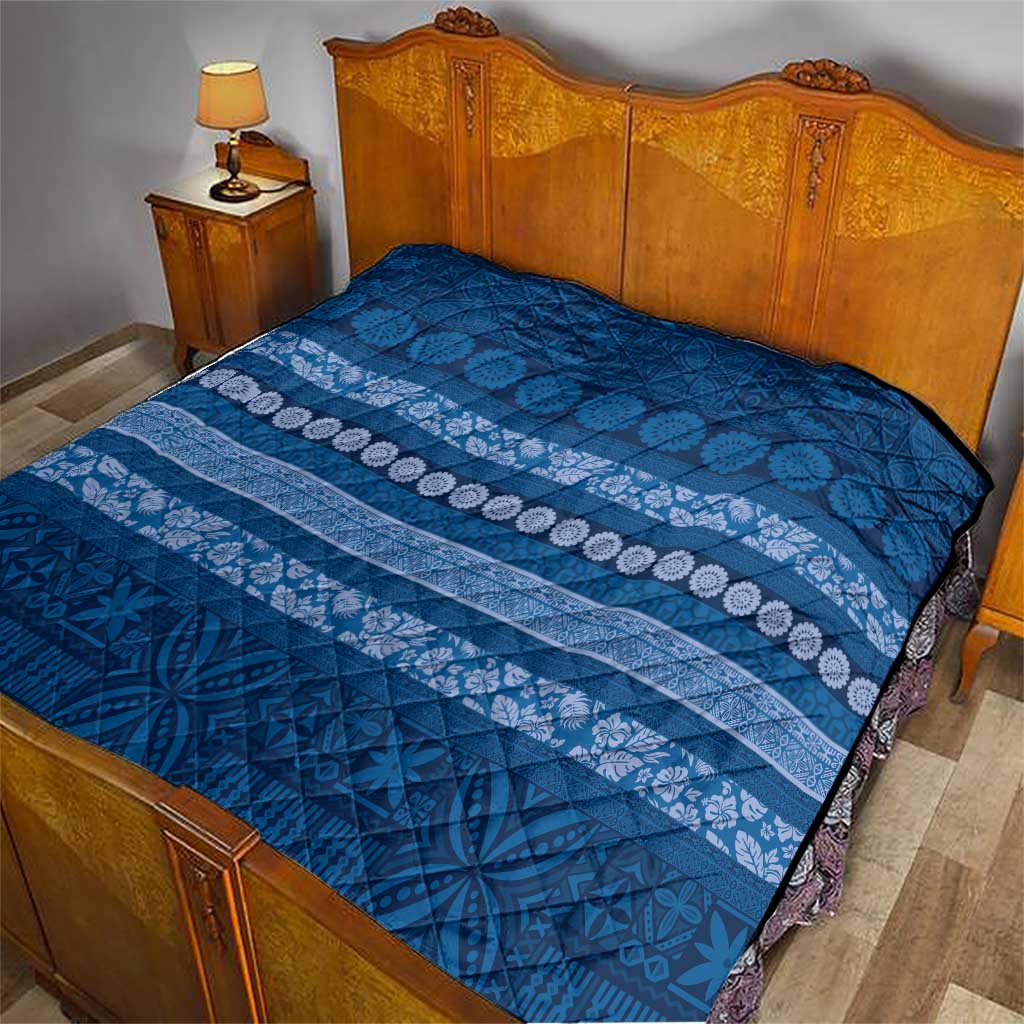 Fiji Marau na Kerisimasi Quilt Blue Tapa Masi Inspired Christmas - Polynesian Pride