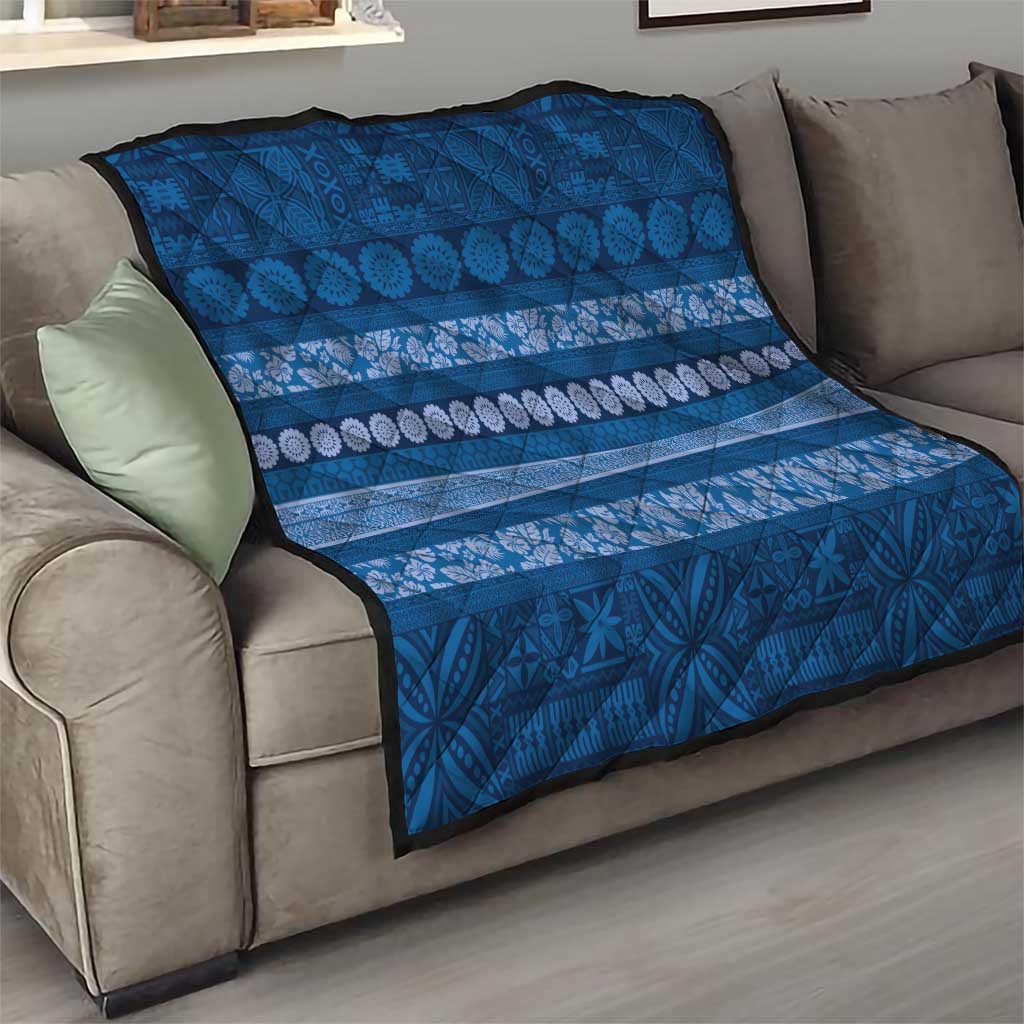Fiji Marau na Kerisimasi Quilt Blue Tapa Masi Inspired Christmas - Polynesian Pride