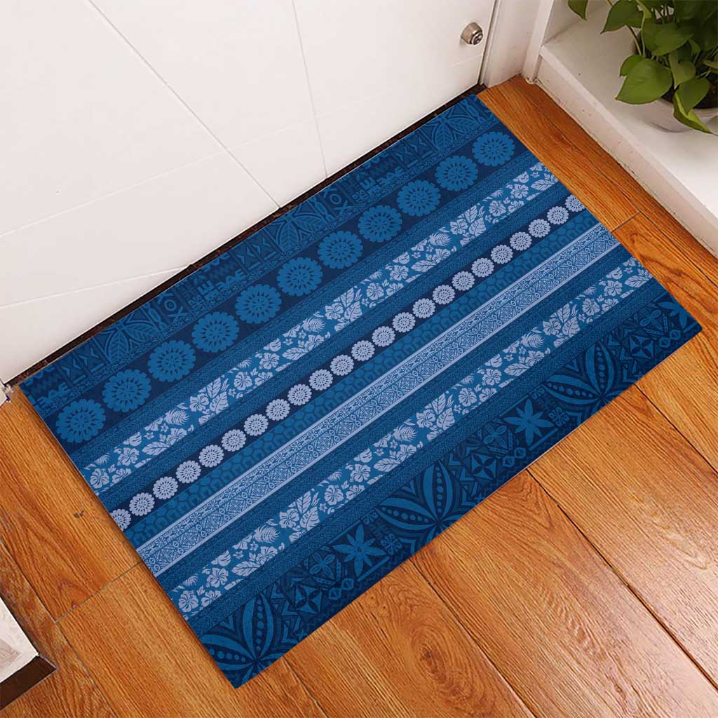 Fiji Marau na Kerisimasi Rubber Doormat Blue Tapa Masi Inspired Christmas - Polynesian Pride