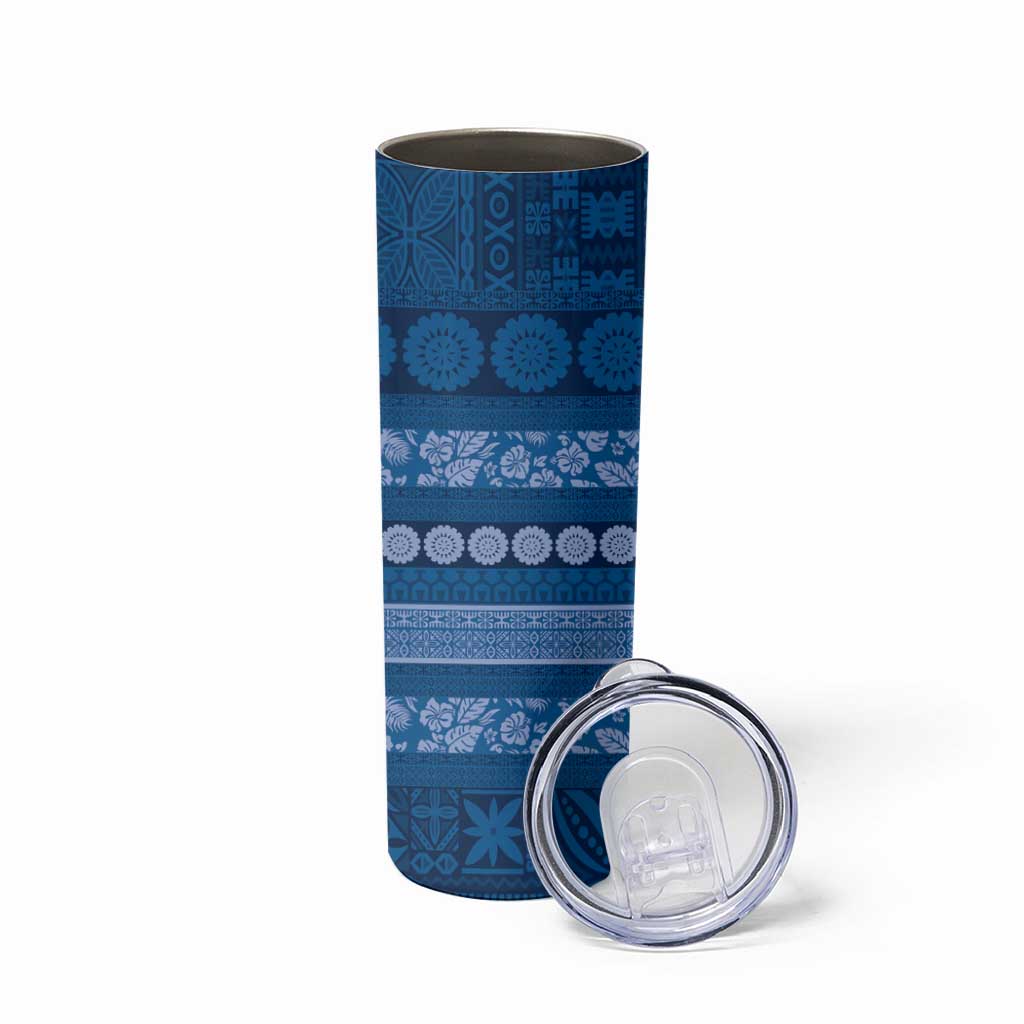 Fiji Marau na Kerisimasi Skinny Tumbler Blue Tapa Masi Inspired Christmas - Polynesian Pride