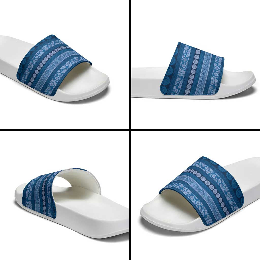 Fiji Marau na Kerisimasi Slide Sandals Blue Tapa Masi Inspired Christmas - Polynesian Pride