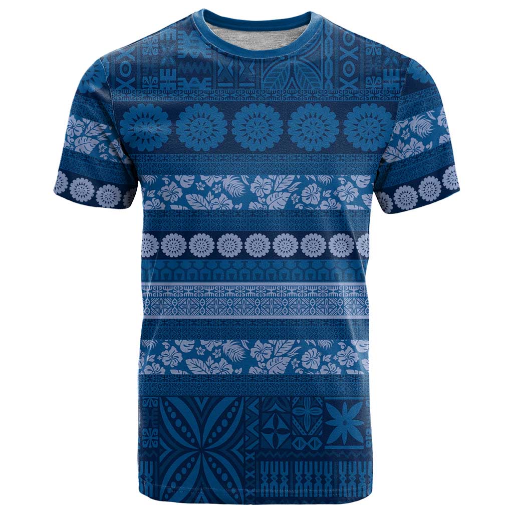 Fiji Marau na Kerisimasi T Shirt Blue Tapa Masi Inspired Christmas - Polynesian Pride