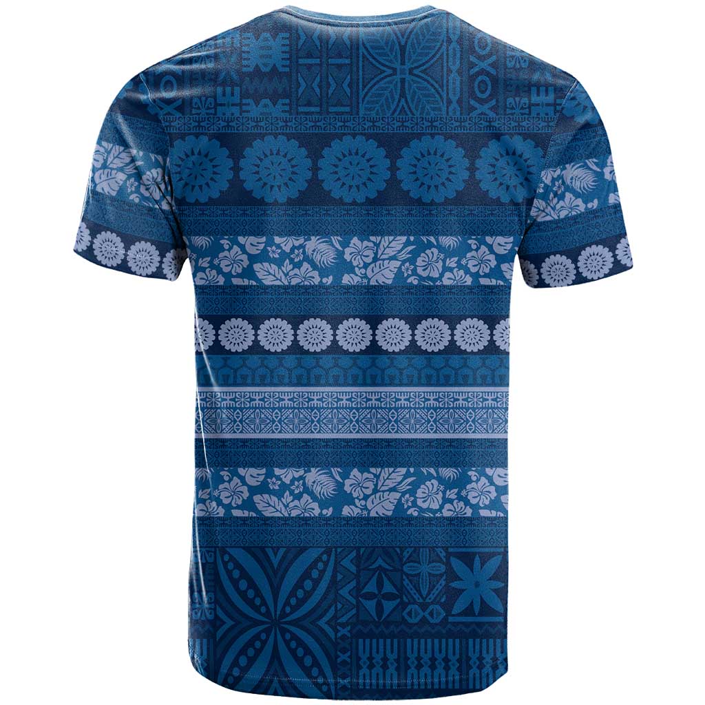 Fiji Marau na Kerisimasi T Shirt Blue Tapa Masi Inspired Christmas - Polynesian Pride