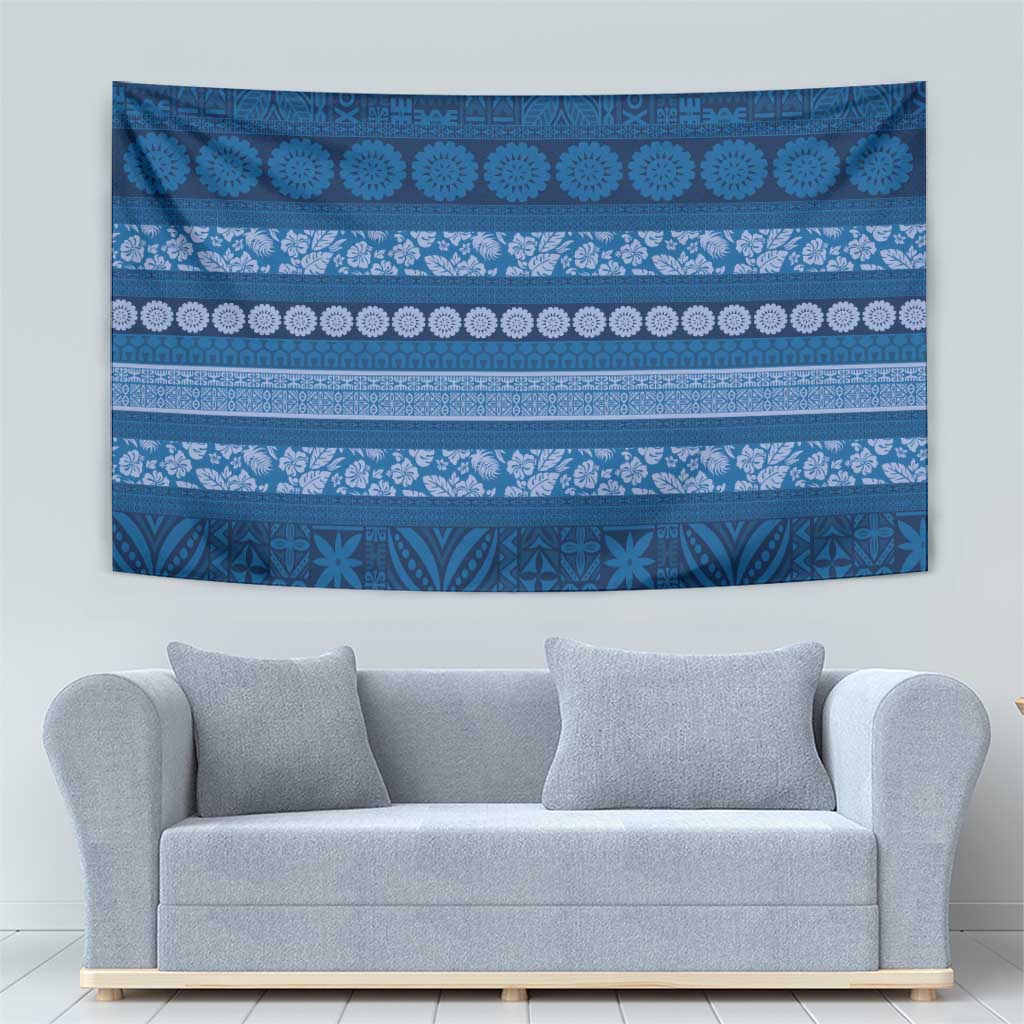 Fiji Marau na Kerisimasi Tapestry Blue Tapa Masi Inspired Christmas - Polynesian Pride