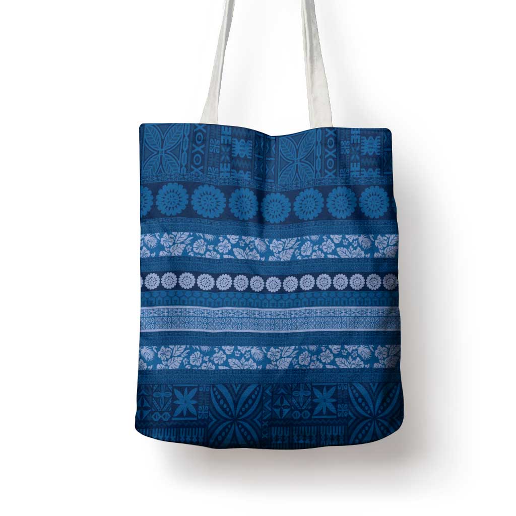 Fiji Marau na Kerisimasi Tote Bag Blue Tapa Masi Inspired Christmas - Polynesian Pride