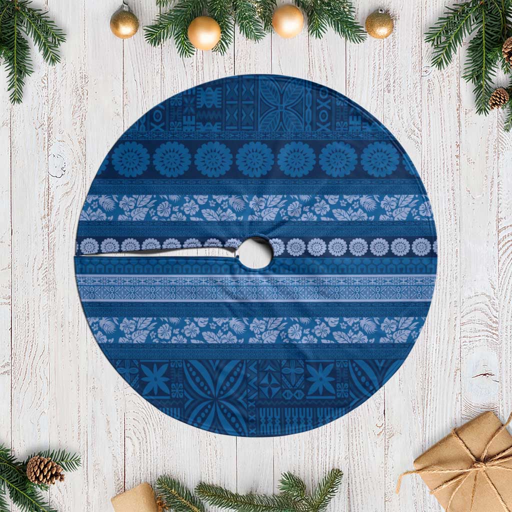 Fiji Marau na Kerisimasi Tree Skirt Blue Tapa Masi Inspired Christmas - Polynesian Pride