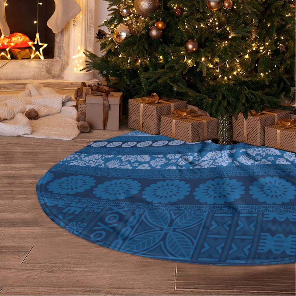 Fiji Marau na Kerisimasi Tree Skirt Blue Tapa Masi Inspired Christmas - Polynesian Pride