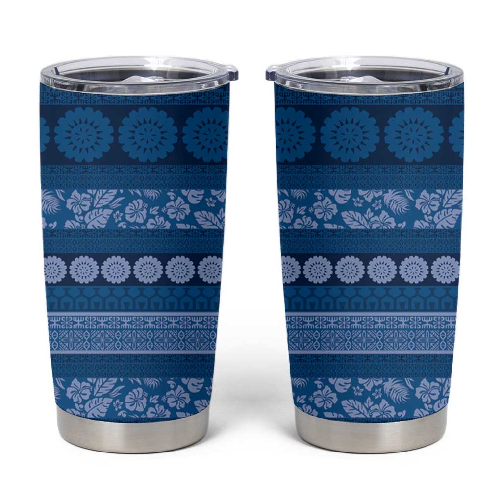 Fiji Marau na Kerisimasi Tumbler Cup Blue Tapa Masi Inspired Christmas - Polynesian Pride