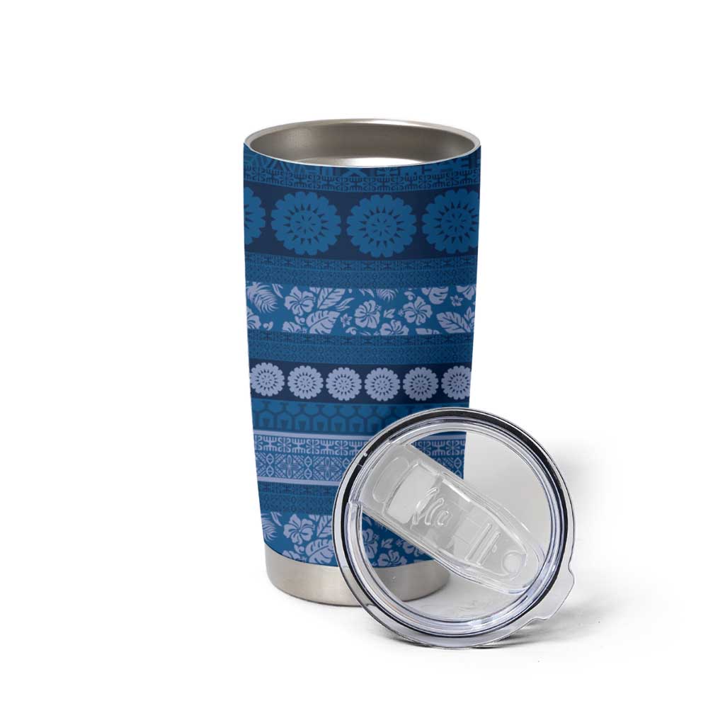Fiji Marau na Kerisimasi Tumbler Cup Blue Tapa Masi Inspired Christmas - Polynesian Pride