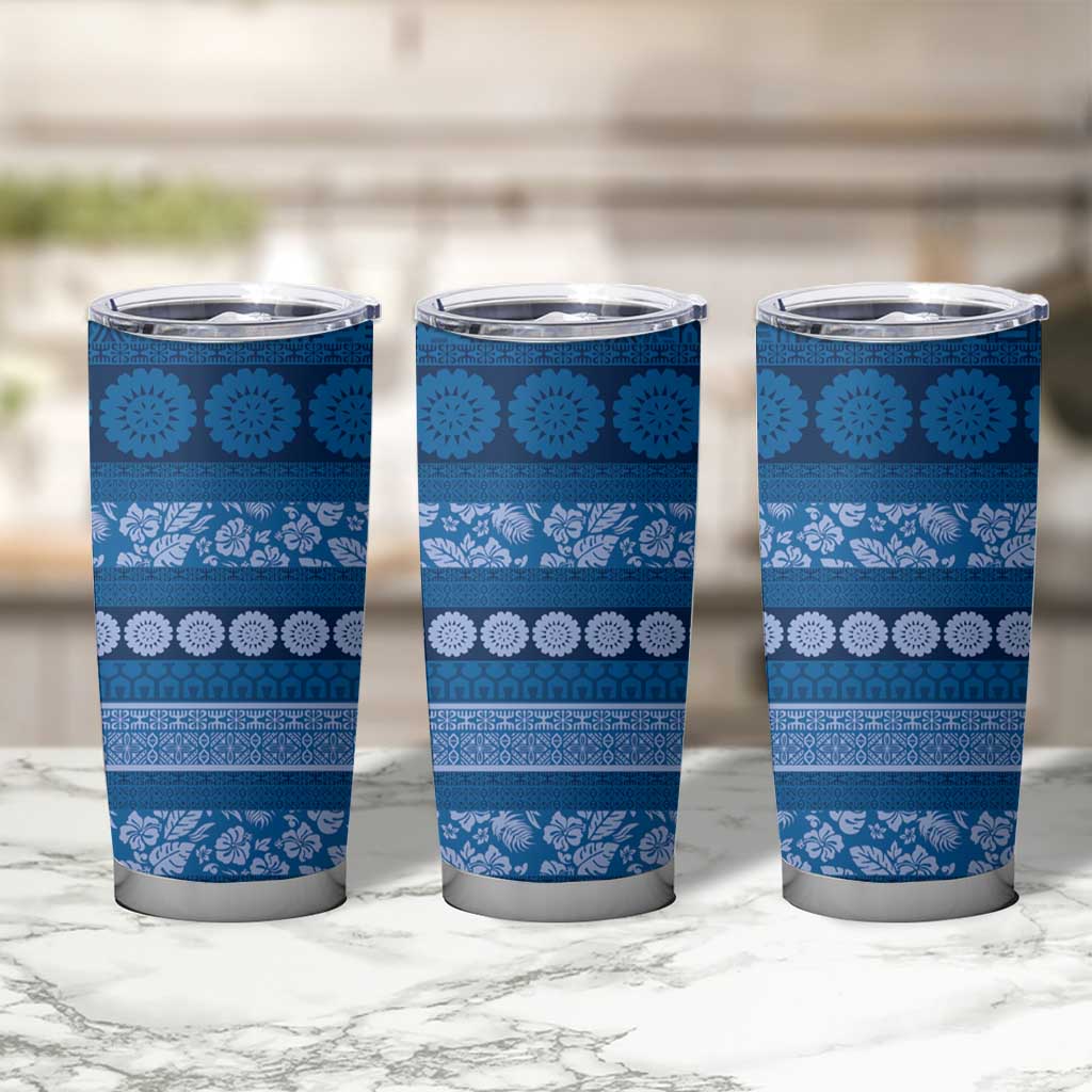 Fiji Marau na Kerisimasi Tumbler Cup Blue Tapa Masi Inspired Christmas - Polynesian Pride