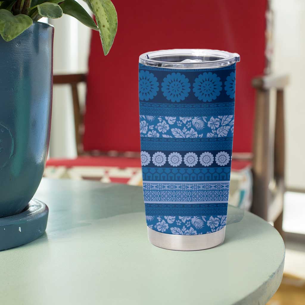 Fiji Marau na Kerisimasi Tumbler Cup Blue Tapa Masi Inspired Christmas - Polynesian Pride
