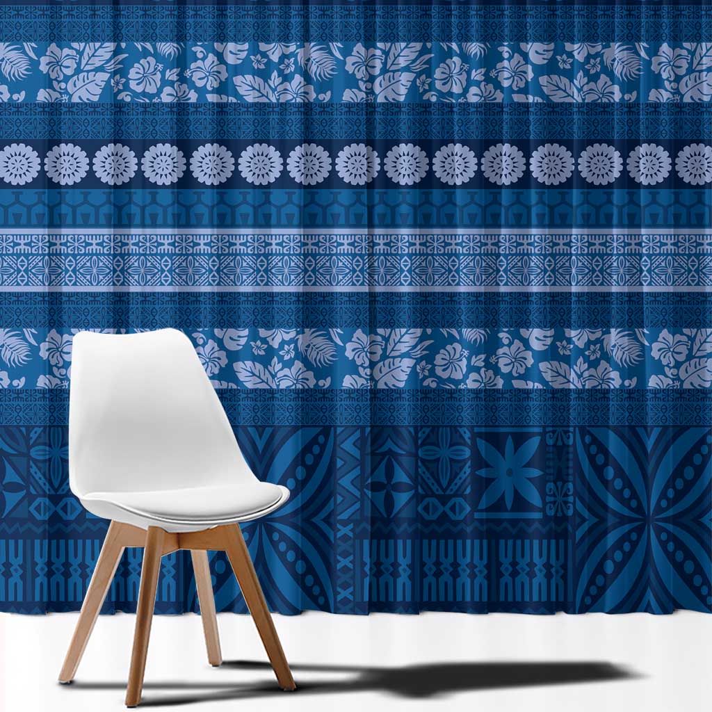 Fiji Marau na Kerisimasi Window Curtain Blue Tapa Masi Inspired Christmas - Polynesian Pride