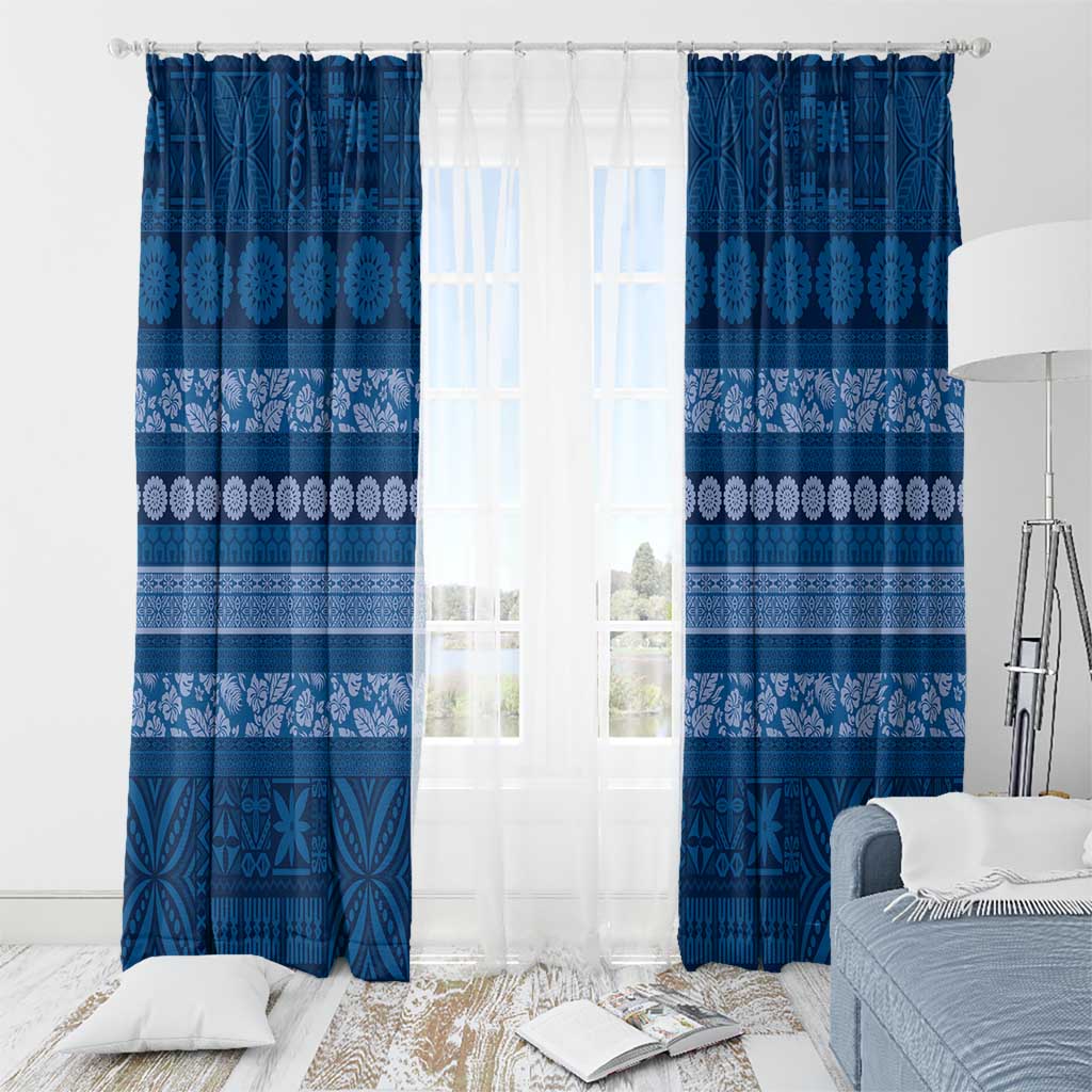 Fiji Marau na Kerisimasi Window Curtain Blue Tapa Masi Inspired Christmas - Polynesian Pride