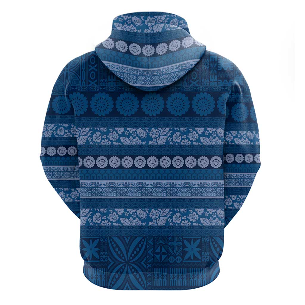 Fiji Marau na Kerisimasi Zip Hoodie Blue Tapa Masi Inspired Christmas - Polynesian Pride