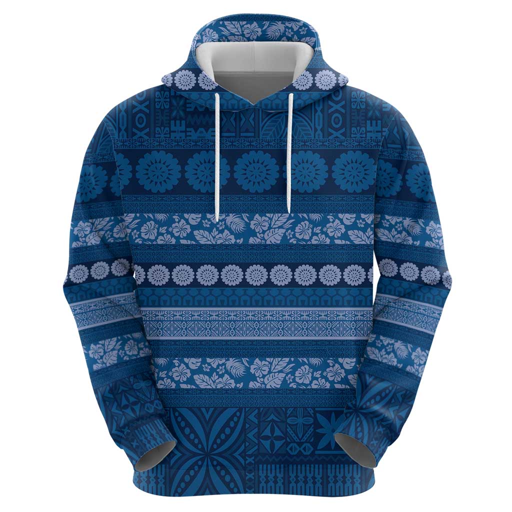Fiji Marau na Kerisimasi Zip Hoodie Blue Tapa Masi Inspired Christmas - Polynesian Pride