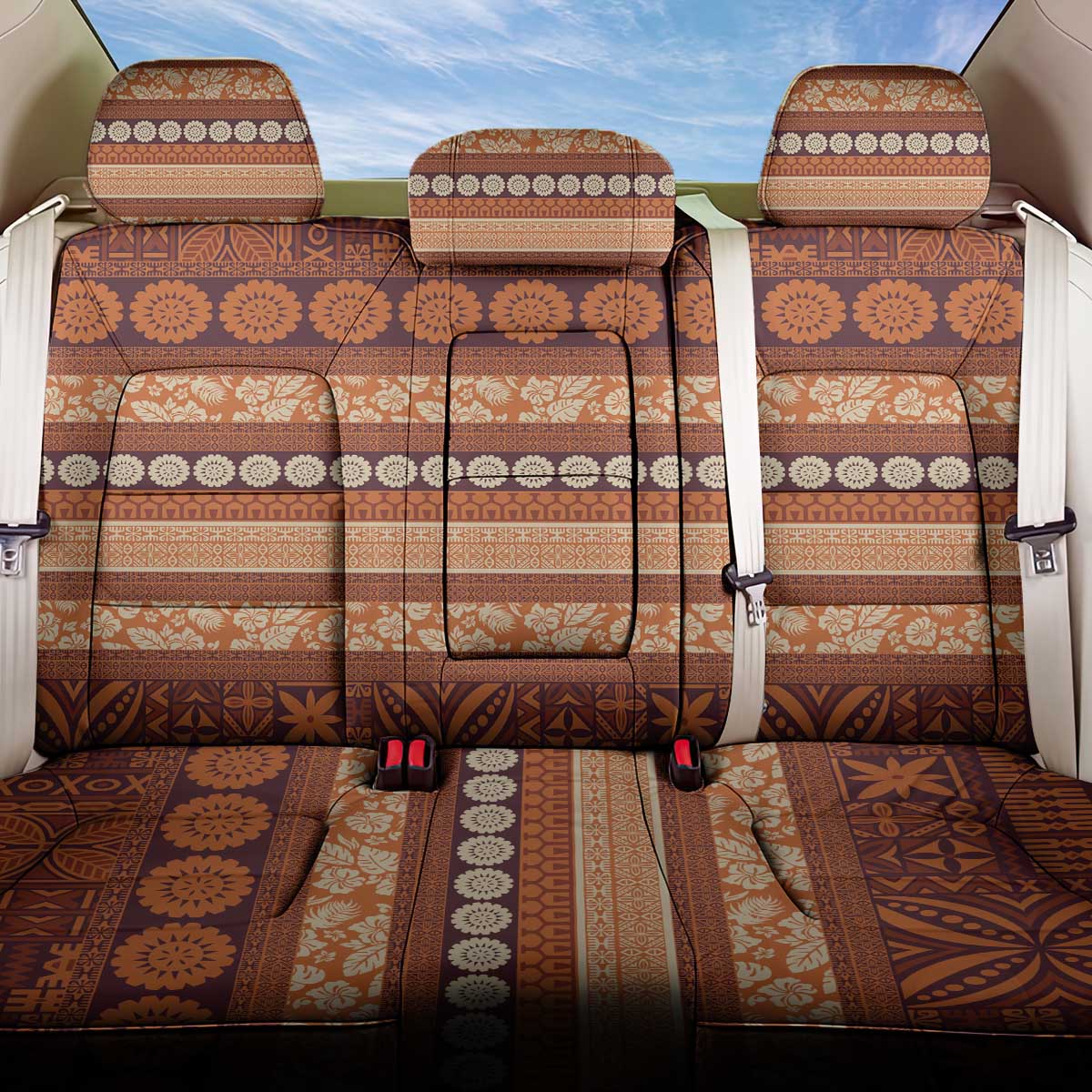 Fiji Marau na Kerisimasi Back Car Seat Cover Gold Tapa Masi Inspired Christmas - Polynesian Pride