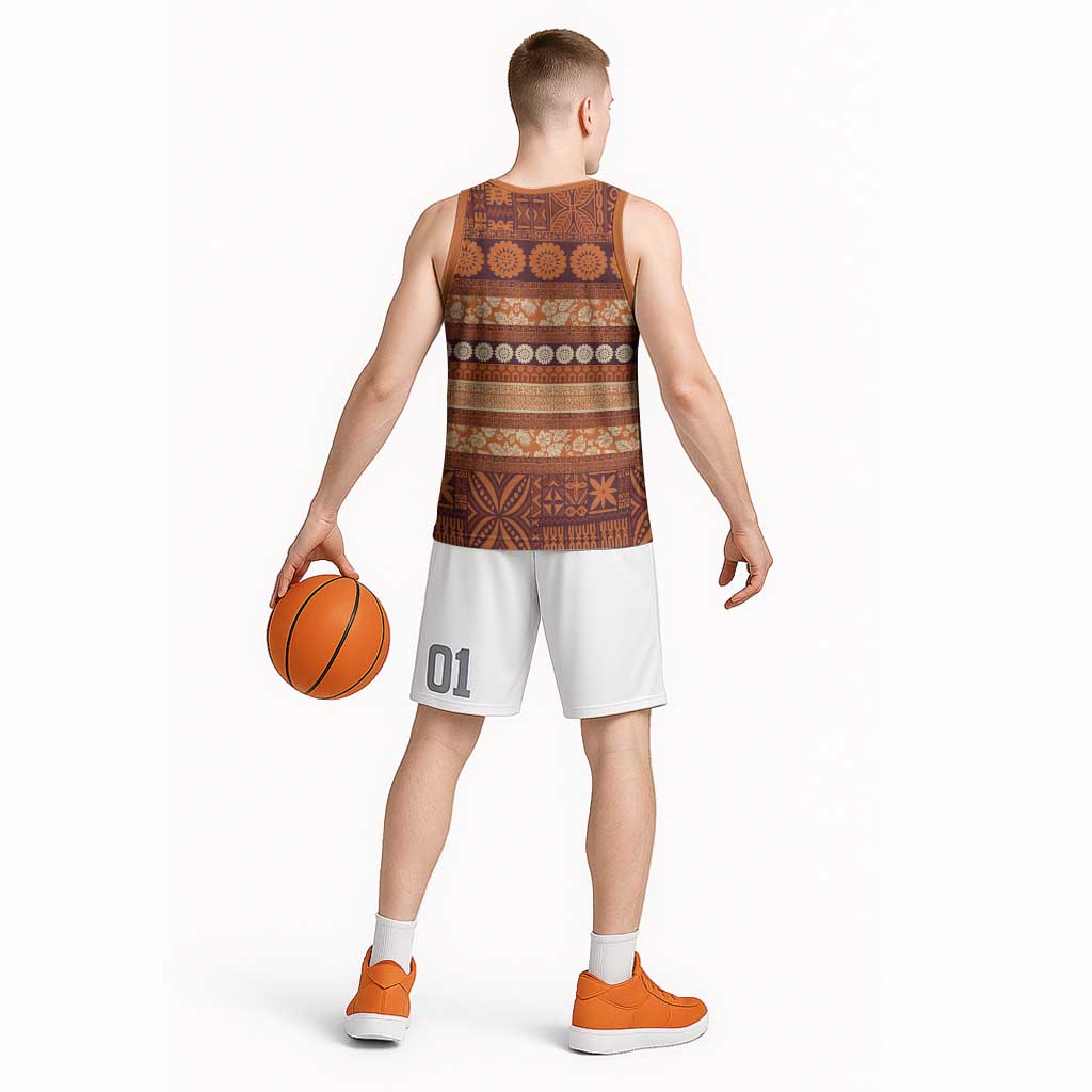 Fiji Marau na Kerisimasi Basketball Jersey Gold Tapa Masi Inspired Christmas - Polynesian Pride