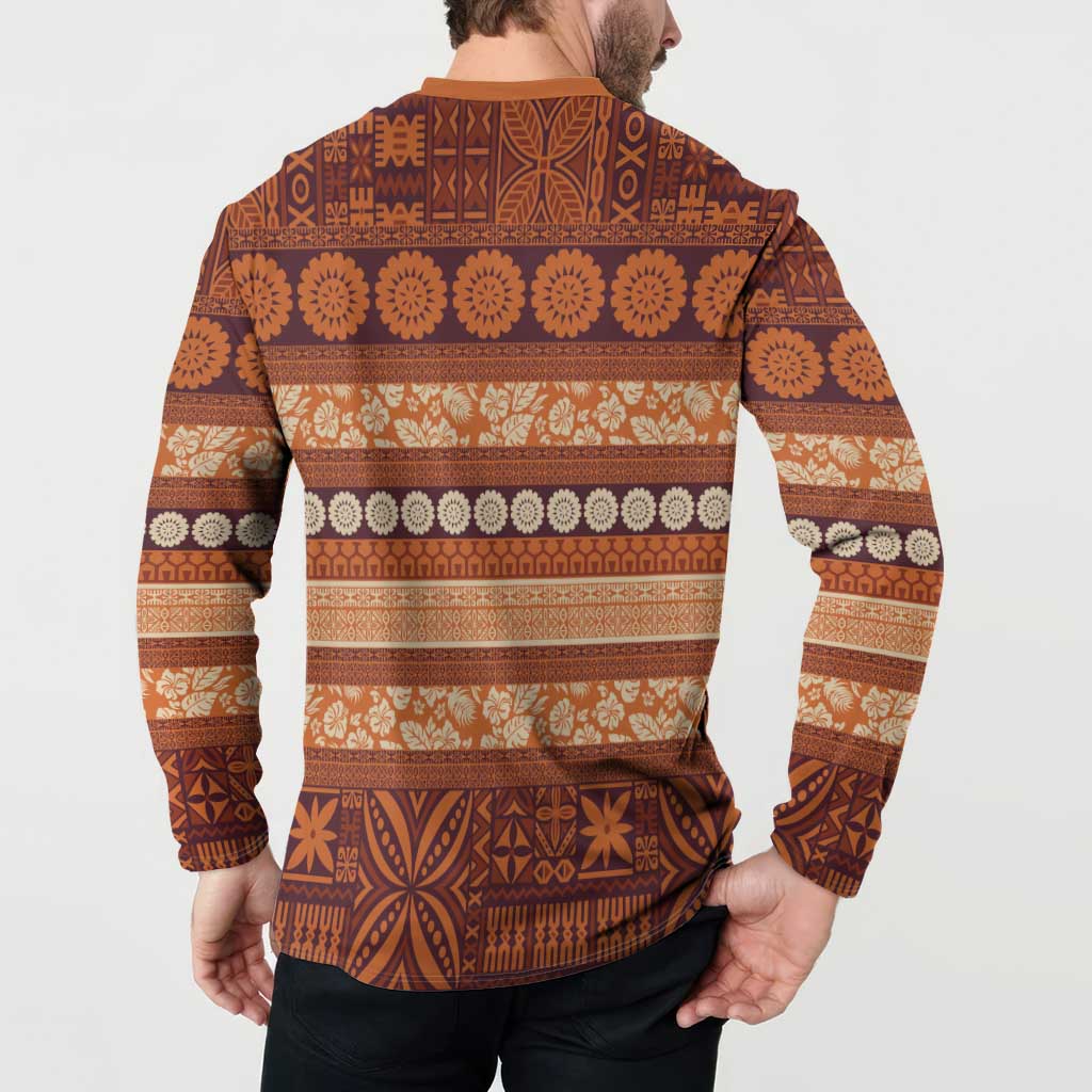 Fiji Marau na Kerisimasi Button Sweatshirt Gold Tapa Masi Inspired Christmas - Polynesian Pride