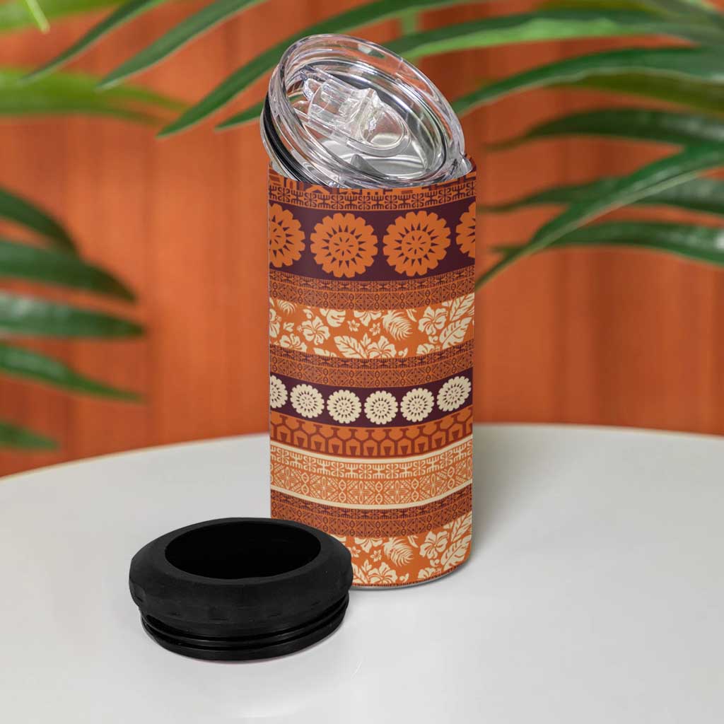 Fiji Marau na Kerisimasi 4 in 1 Can Cooler Tumbler Gold Tapa Masi Inspired Christmas - Polynesian Pride