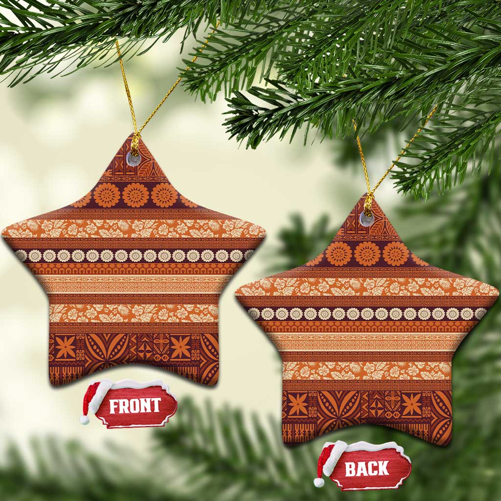 Fiji Marau na Kerisimasi Ceramic Ornament Gold Tapa Masi Inspired Christmas - Polynesian Pride