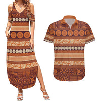 Fiji Marau na Kerisimasi Couples Matching Summer Maxi Dress and Hawaiian Shirt Gold Tapa Masi Inspired Christmas - Polynesian Pride