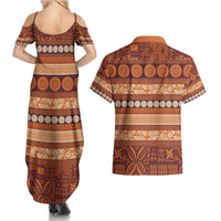 Fiji Marau na Kerisimasi Couples Matching Summer Maxi Dress and Hawaiian Shirt Gold Tapa Masi Inspired Christmas - Polynesian Pride
