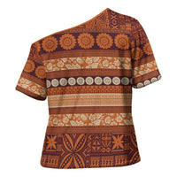 Fiji Marau na Kerisimasi Cross Shoulder Shirt Gold Tapa Masi Inspired Christmas - Polynesian Pride