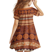 Fiji Marau na Kerisimasi Family Matching Off Shoulder Short Dress and Hawaiian Shirt Gold Tapa Masi Inspired Christmas - Polynesian Pride