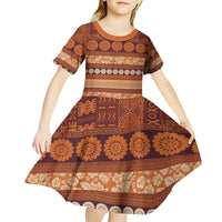 Fiji Marau na Kerisimasi Kid Short Sleeve Dress Gold Tapa Masi Inspired Christmas - Polynesian Pride