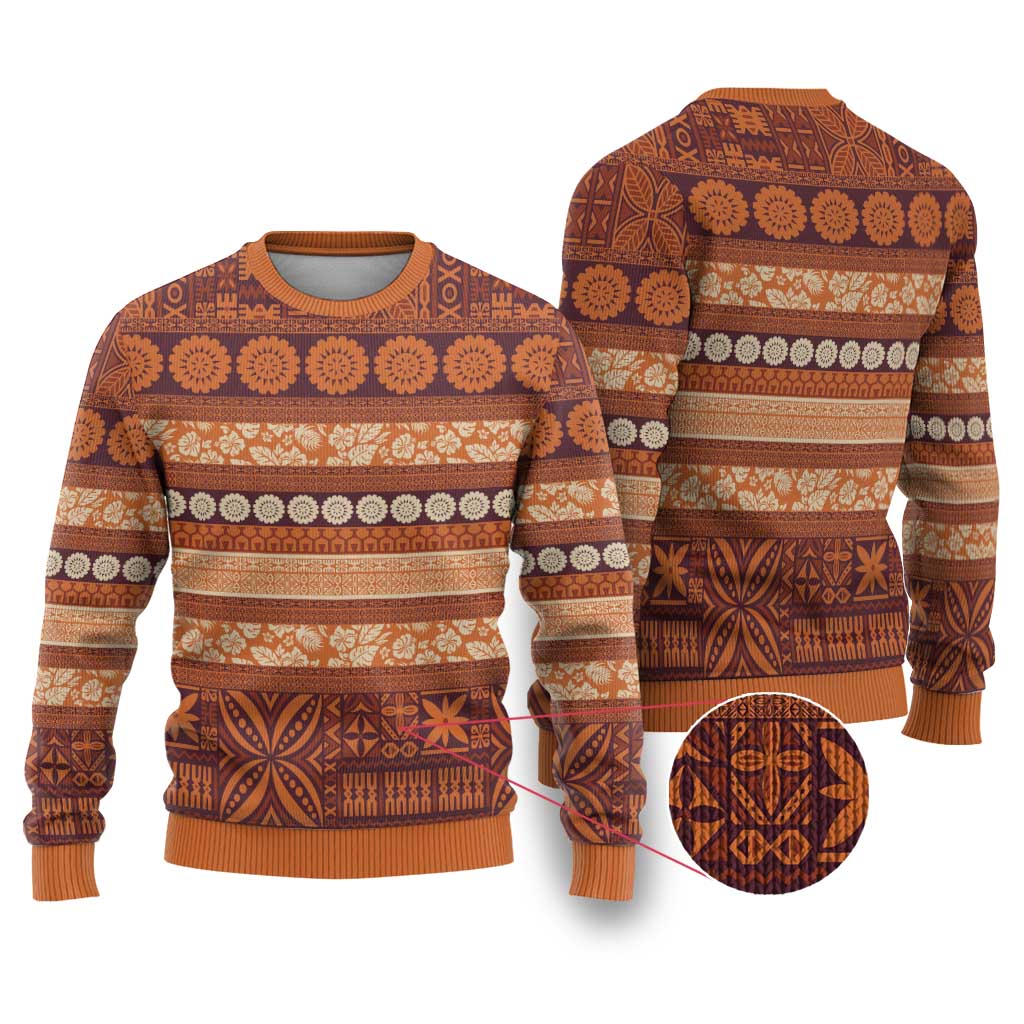 Fiji Marau na Kerisimasi Ugly Christmas Sweater Gold Tapa Masi Inspired Christmas - Polynesian Pride