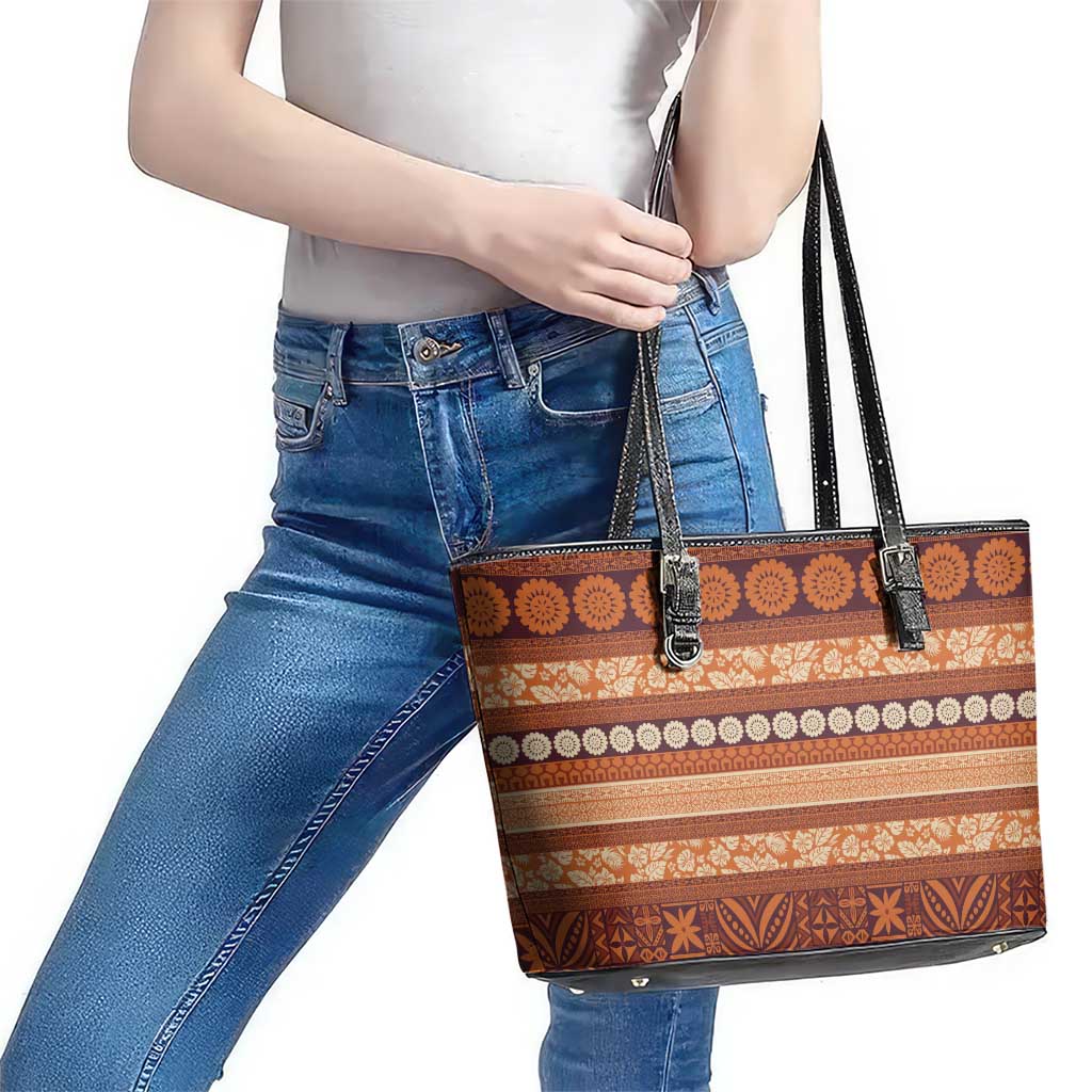 Fiji Marau na Kerisimasi Leather Tote Bag Gold Tapa Masi Inspired Christmas - Polynesian Pride