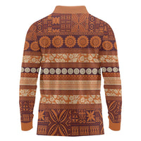 Fiji Marau na Kerisimasi Long Sleeve Polo Shirt Gold Tapa Masi Inspired Christmas - Polynesian Pride