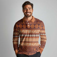Fiji Marau na Kerisimasi Long Sleeve Polo Shirt Gold Tapa Masi Inspired Christmas - Polynesian Pride