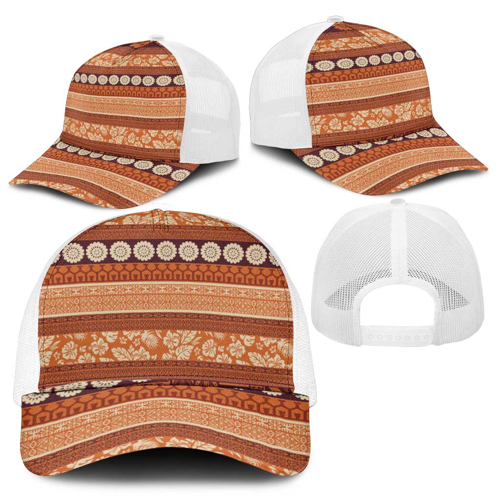 Fiji Marau na Kerisimasi Mesh Trucker Cap Gold Tapa Masi Inspired Christmas - Polynesian Pride