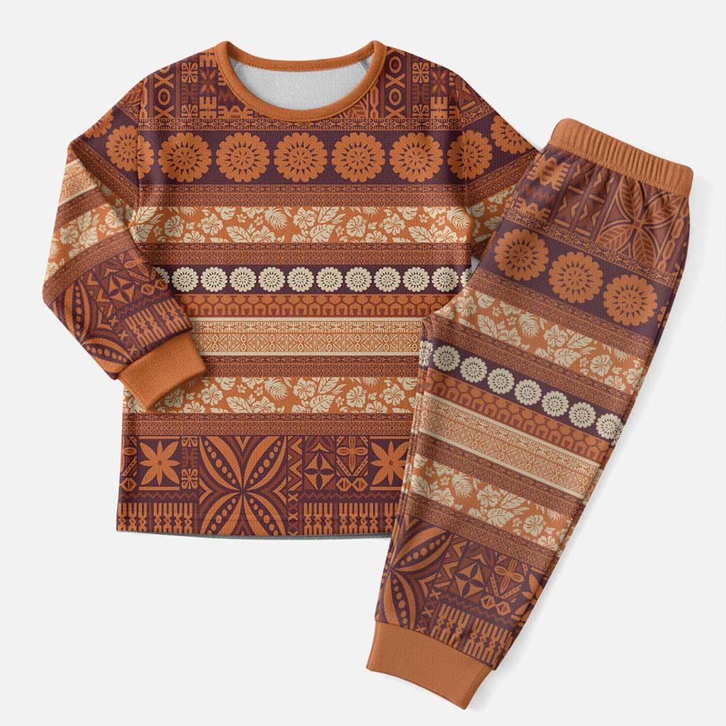 Fiji Marau na Kerisimasi Christmas Pajama Set Gold Tapa Masi Inspired Christmas - Polynesian Pride