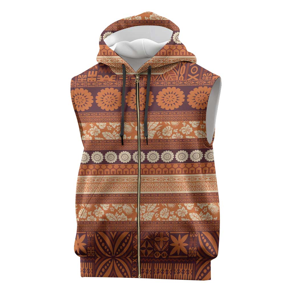 Fiji Marau na Kerisimasi Sleeveless Zip Hoodie Gold Tapa Masi Inspired Christmas - Polynesian Pride