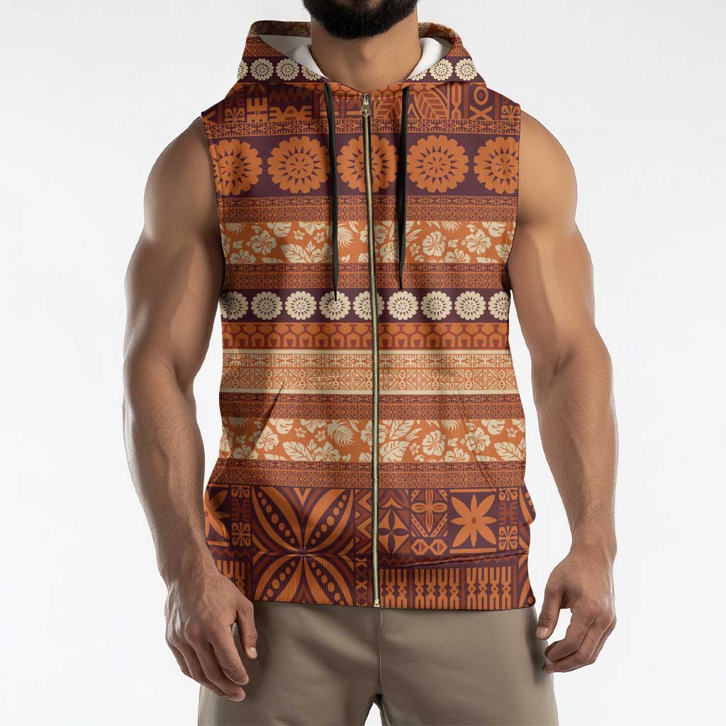 Fiji Marau na Kerisimasi Sleeveless Zip Hoodie Gold Tapa Masi Inspired Christmas - Polynesian Pride