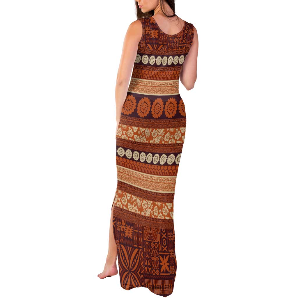 Fiji Marau na Kerisimasi Tank Maxi Dress Gold Tapa Masi Inspired Christmas - Polynesian Pride