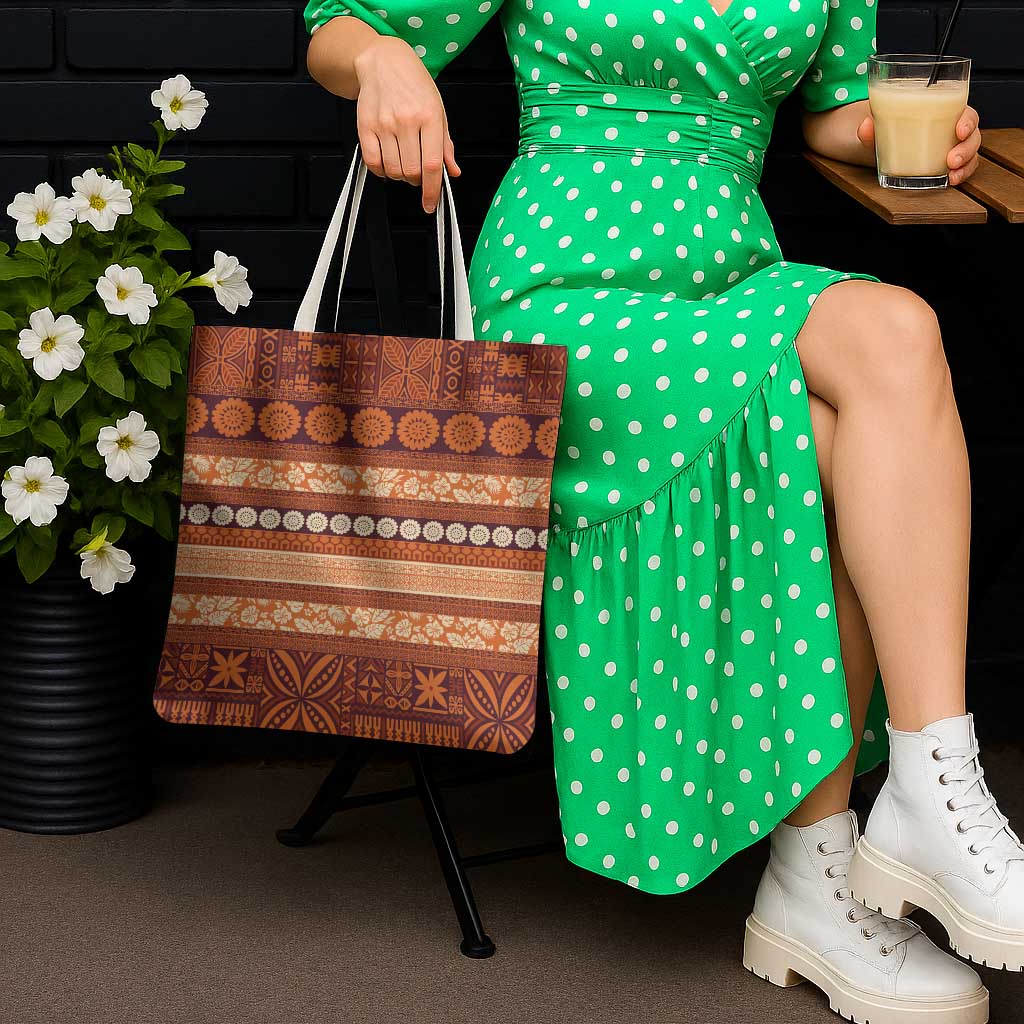 Fiji Marau na Kerisimasi Tote Bag Gold Tapa Masi Inspired Christmas - Polynesian Pride