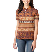 Fiji Marau na Kerisimasi Women Polo Shirt Gold Tapa Masi Inspired Christmas - Polynesian Pride