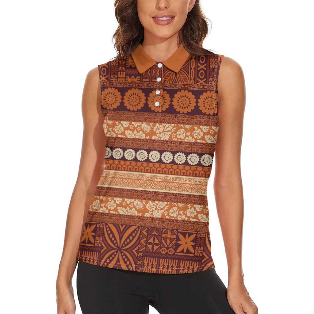 Fiji Marau na Kerisimasi Women Sleeveless Polo Shirt Gold Tapa Masi Inspired Christmas - Polynesian Pride