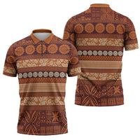 Fiji Marau na Kerisimasi Zipper Polo Shirt Gold Tapa Masi Inspired Christmas - Polynesian Pride