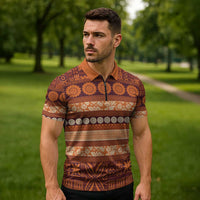 Fiji Marau na Kerisimasi Zipper Polo Shirt Gold Tapa Masi Inspired Christmas - Polynesian Pride