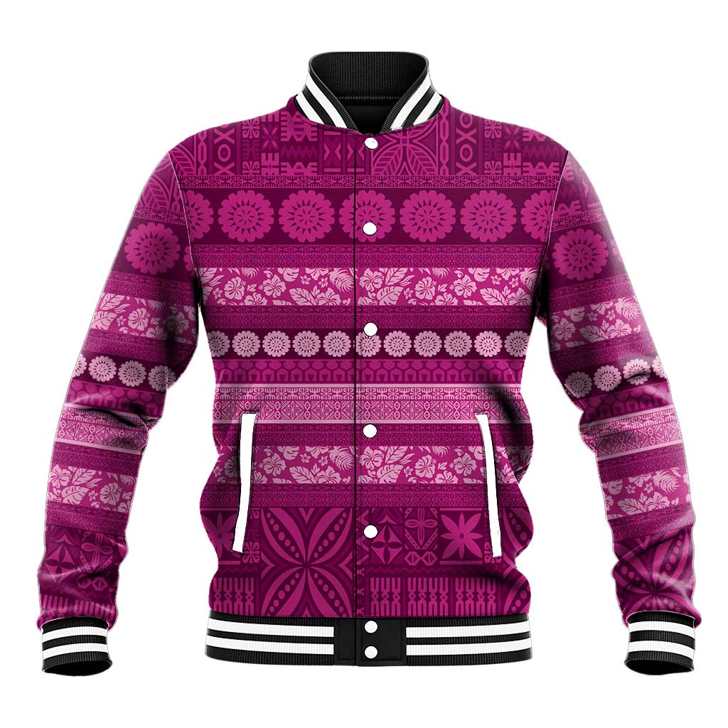 Fiji Marau na Kerisimasi Baseball Jacket Pink Tapa Masi Inspired Christmas - Polynesian Pride
