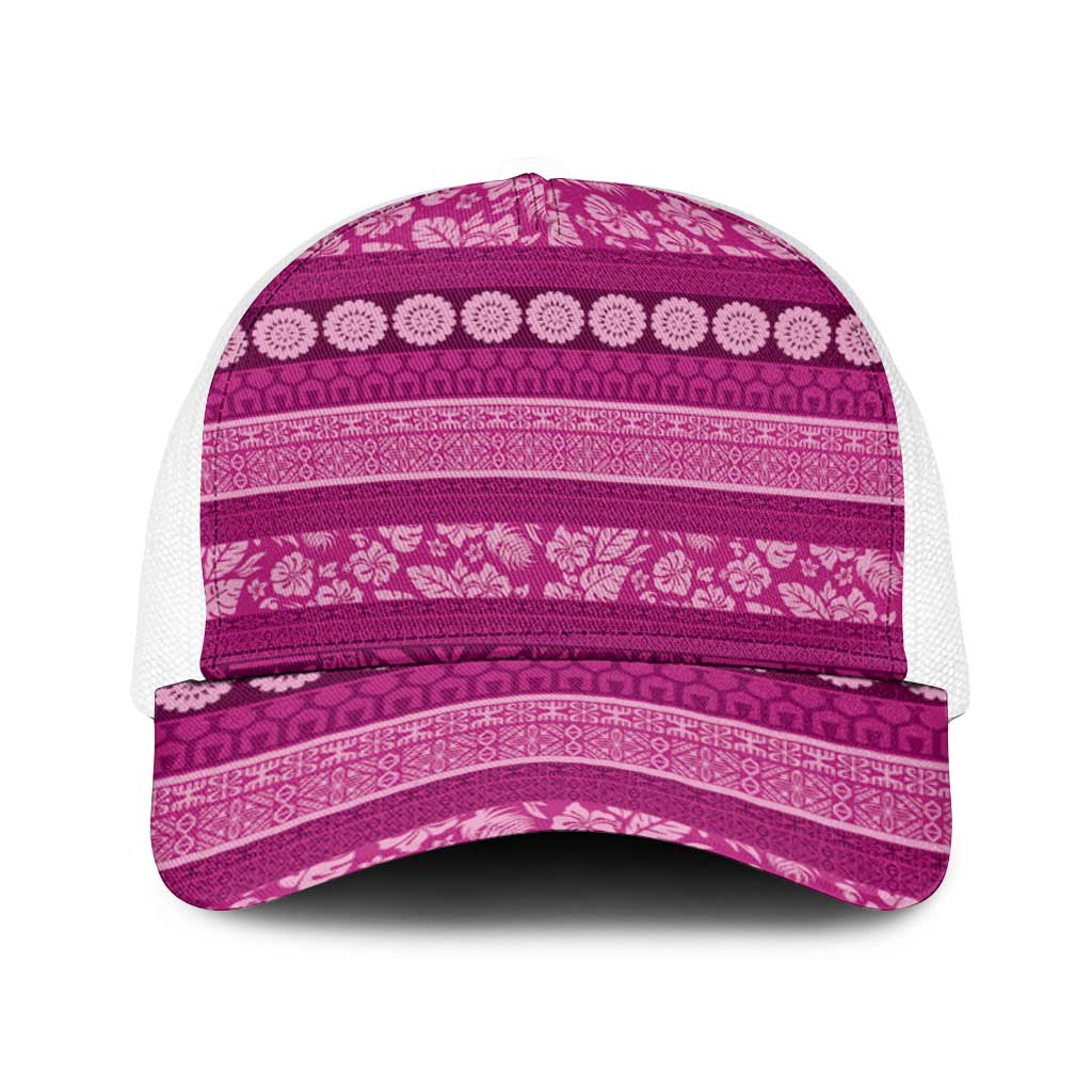 Fiji Marau na Kerisimasi Baseball Net Cap Pink Tapa Masi Inspired Christmas - Polynesian Pride